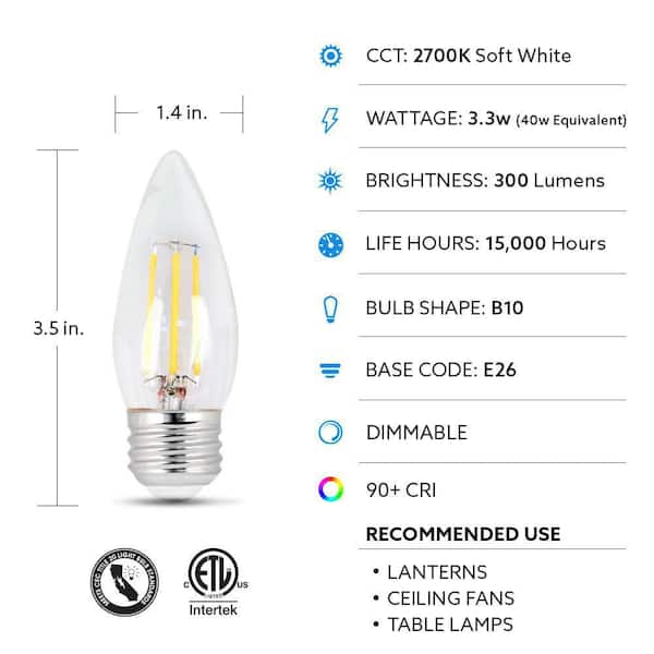 Feit Electric 40-Watt Equivalent A15 Frosted Glass E26 Base Appliance LED  Light Bulb, Soft White 2700K BPA1540W927CAFILHDRP - The Home Depot