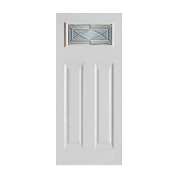 Stanley Doors 32 in. x 80 in. Art Deco Rectangular Mini Lite 2-Panel Painted White Left-Hand Inswing Steel Prehung Front Door