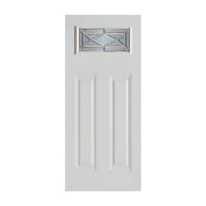 32 in. x 80 in. Art Deco Rectangular Mini Lite 2-Panel Painted White Left-Hand Inswing Steel Prehung Front Door