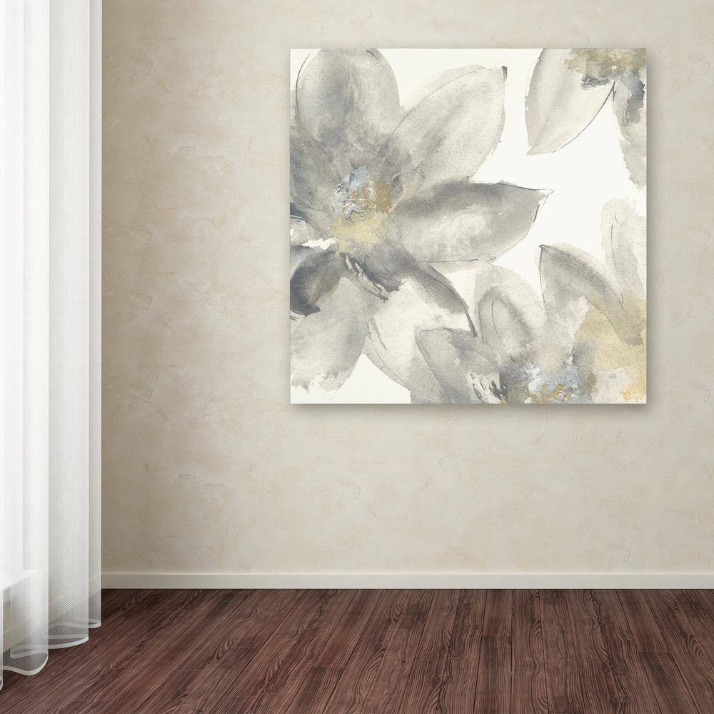 Gray and Gold Floral Watercolor Canvas Art, 18'' x 18''