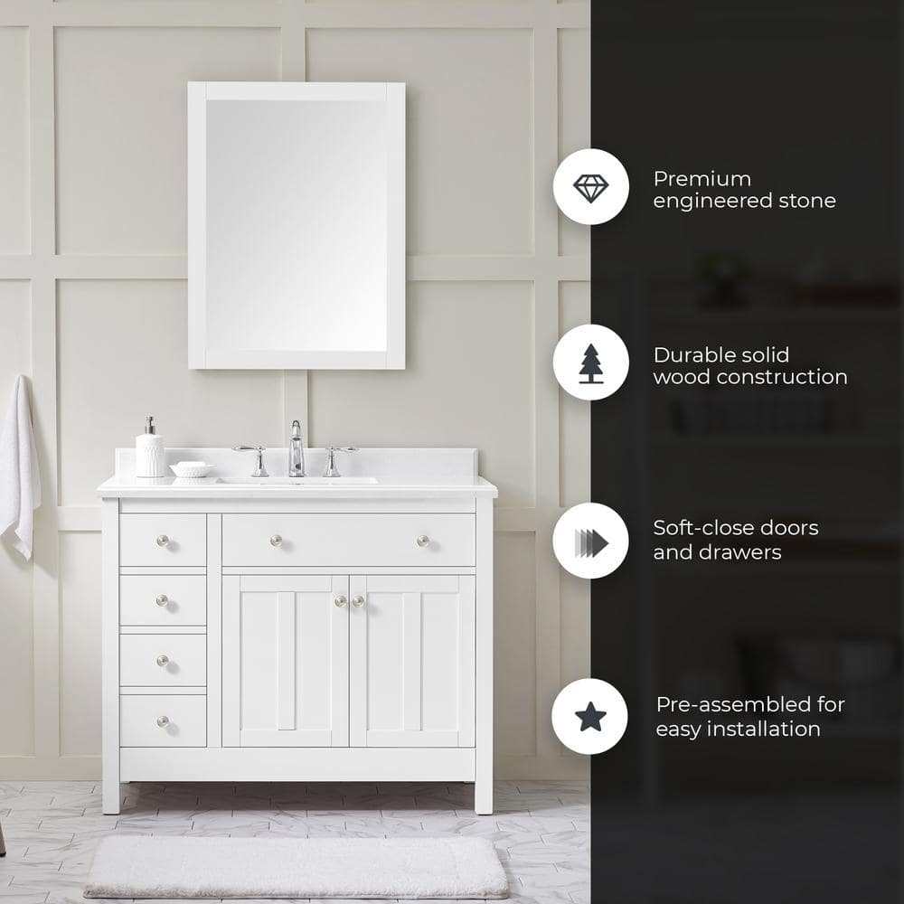 Newcastle 42" White Wood Bathroom Vanity with Marble Countertop