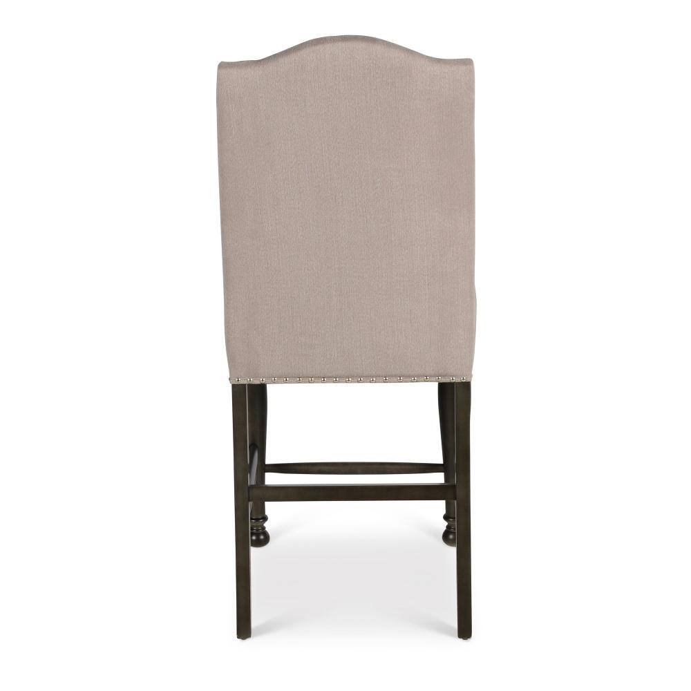 Harbor Gray Transitional Counter Stool with Nailhead Trim and Light Stone Fabric