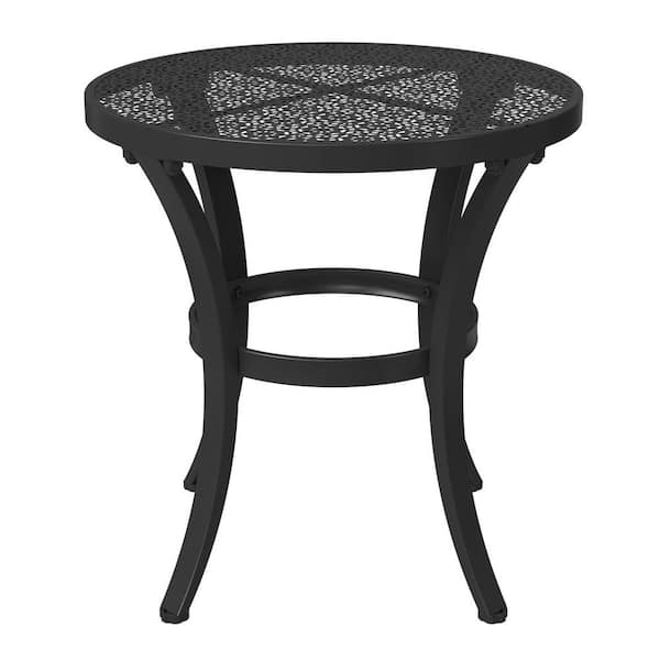 FUFU&GAGA Outdoor Metal Bistro Tables, Weather Resistant Patio Coffee Round End Table for Garden Porch Lawn Backyard, Black