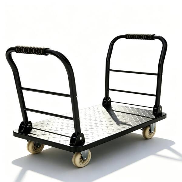 2700 lb Heavy‑Duty Steel Platform Truck,48×24 in Flatbed Push Cart,Collapsible Handle,Locking Casters