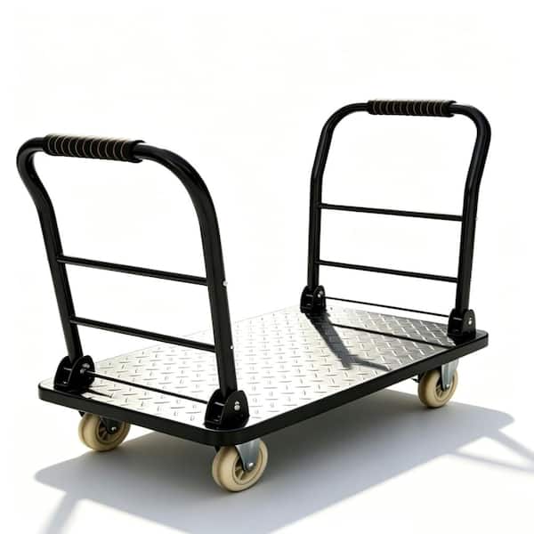 2700 lb Heavy‑Duty Steel Platform Truck,48×24 in Flatbed Push Cart,Collapsible Handle,Locking Casters