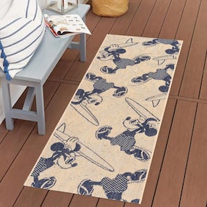 Mickey Mouse Surfing Sand/Navy 2 ft. x 6 ft. Animal Print Indoor/Outdoor Runner Rug