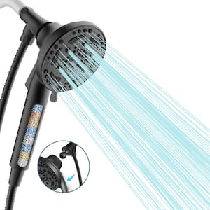 7-Spray 4.92 in. Wall Mount Adjustable Filtered Handheld Shower Heads Removable Shower hose 1.8 GPM in Black