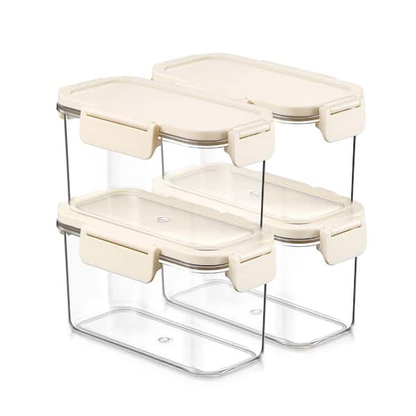 Stackable Plastic Food Storage Container with Lids (4 Pack), Clear Airtight Pantry Canister for Kitchen Organization
