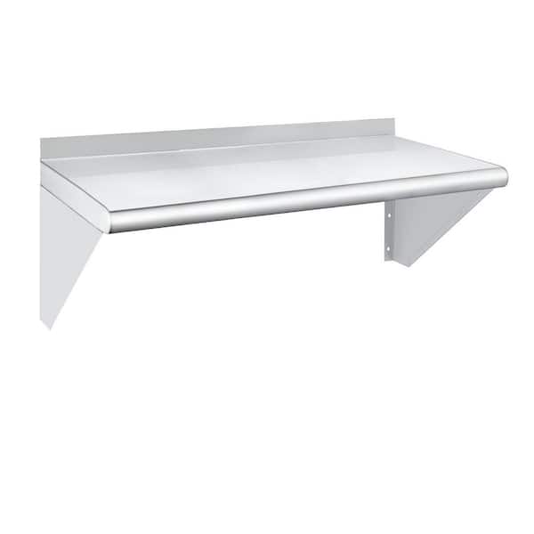 Silver Stainless Steel 12 in. x 24 in. x 10 in. Shelf 210 lb. with Backsplash and Brackets for Kitchen, Restaurant, Home