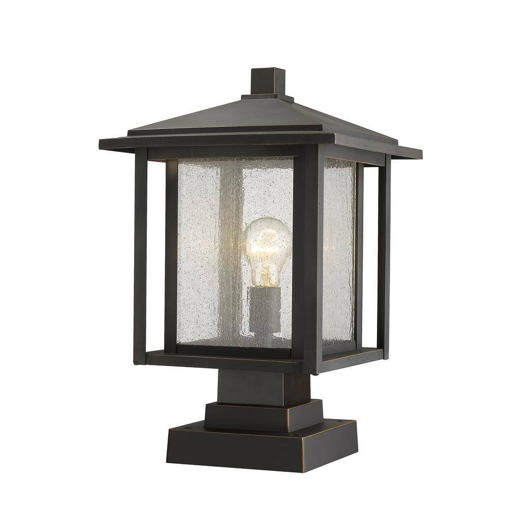 Portland 1-Light Oil Rubbed Bronze 17.5 in. Pier Mount Light with Clear See