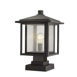Portland 1-Light Oil Rubbed Bronze 17.5 in. Pier Mount Light with Clear Seedy Glass and Square Fitter