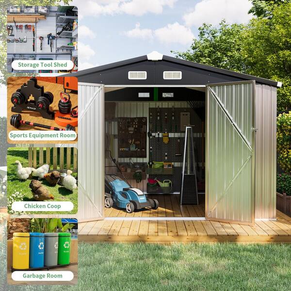 Sizzim 10 ft. W x 8 ft. D Metal Storage Shed With Base for Garden