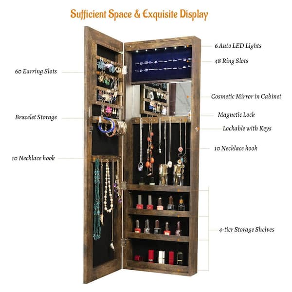 43 H Antique Gray Rectangular Wall Mounted Jewelry Cabinet