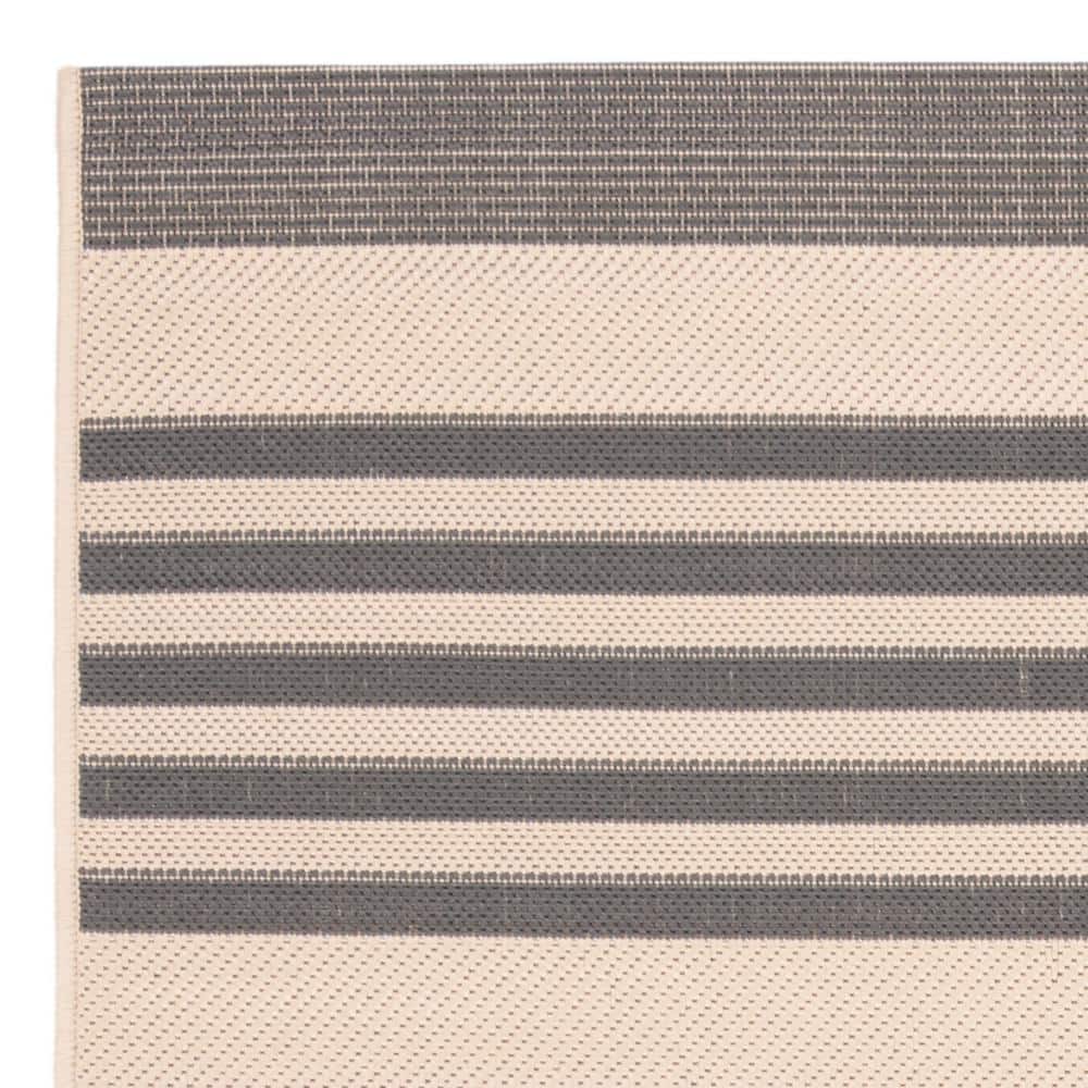 Gray and Bone Striped Square Indoor/Outdoor Area Rug