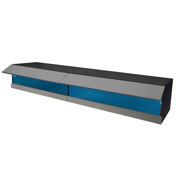 Unbranded 71 in.Gray Modern Wall Mounted Floating TV Stand 2 Locker Fits TV's up to 80 in. with RGB Light