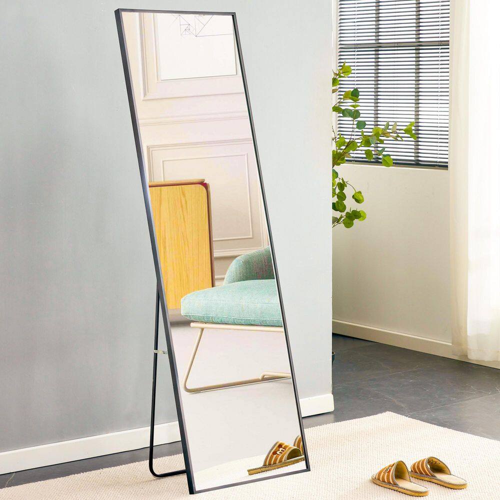 23 in. W x 65 in. H Rectangular Aluminum Alloy Framed Full-Length Standing Bathroom Vanity Mirror in Black price history on PriceWatchPro