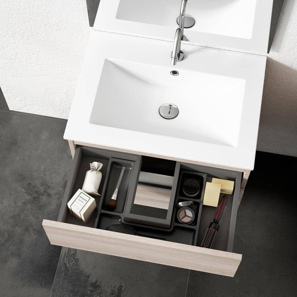 32" Abedul Espresso Modern Wall-Mount Vanity with Ceramic Sink