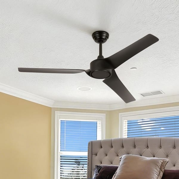 52 in. Indoor Black 3-ABS Blades Downrod Standard Ceiling Fan with Reversible DC Motor and Remote Control Included