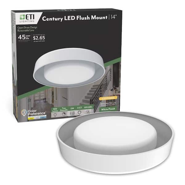 ETI LIGHTING CENTURY 14 in. White Modern Drum Shade LED Flush Mount Ceiling Light 1600LM 22W Adjustable CCT Dimmable Removable Lens
