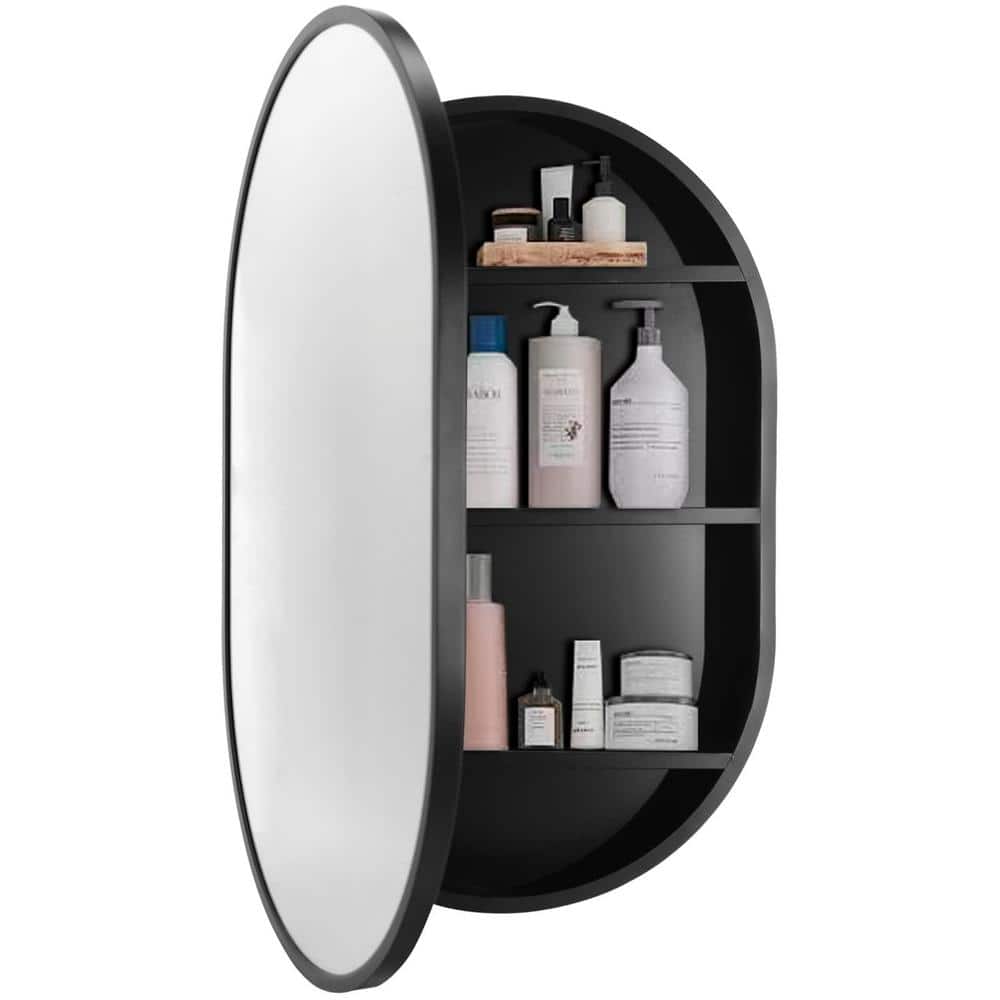 Medicine Cabinet Mirror 21 in. W x 31 in. H Oval Metal Wall Mount or Recess