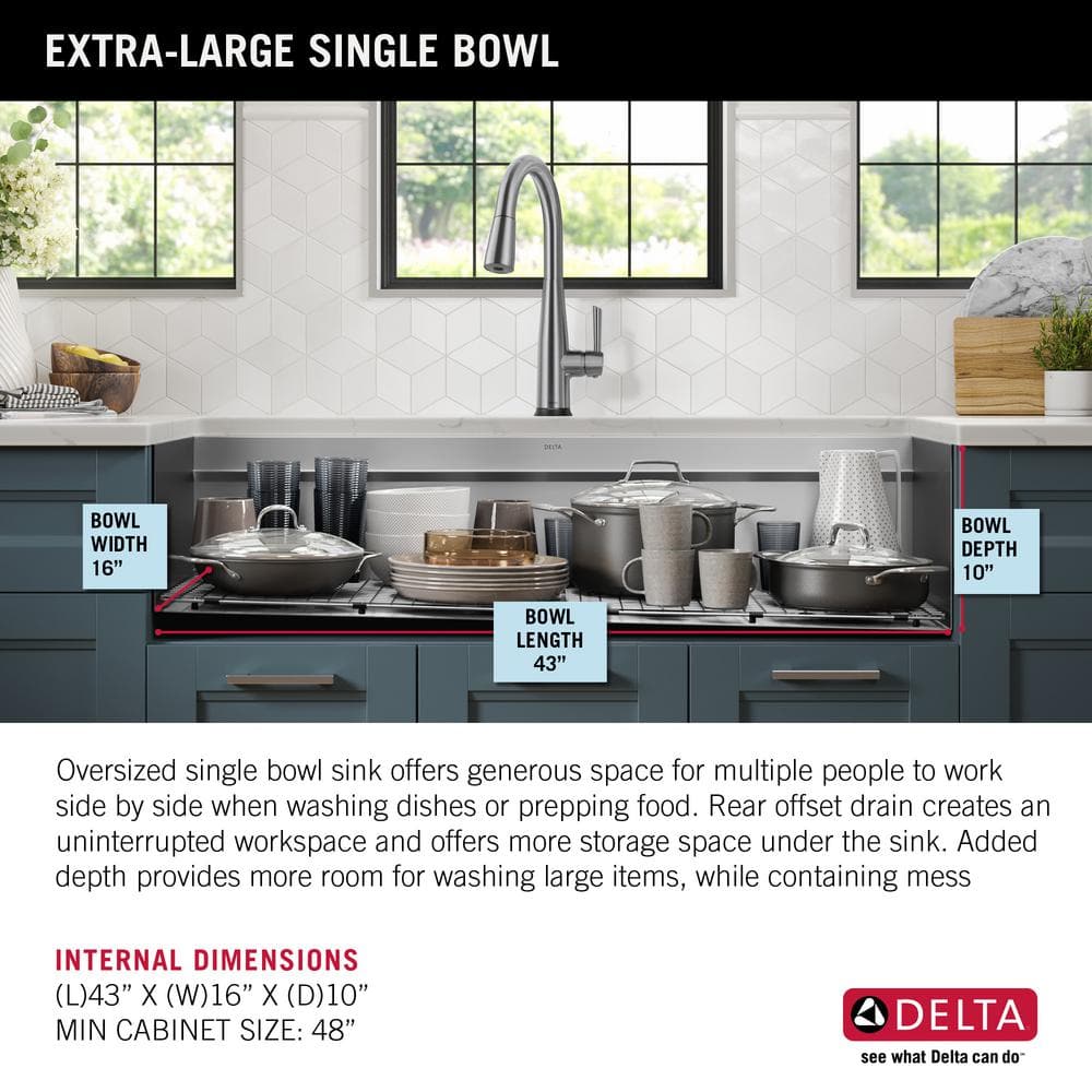 Delta Rivet 45" Stainless Steel Undermount Workstation Kitchen Sink