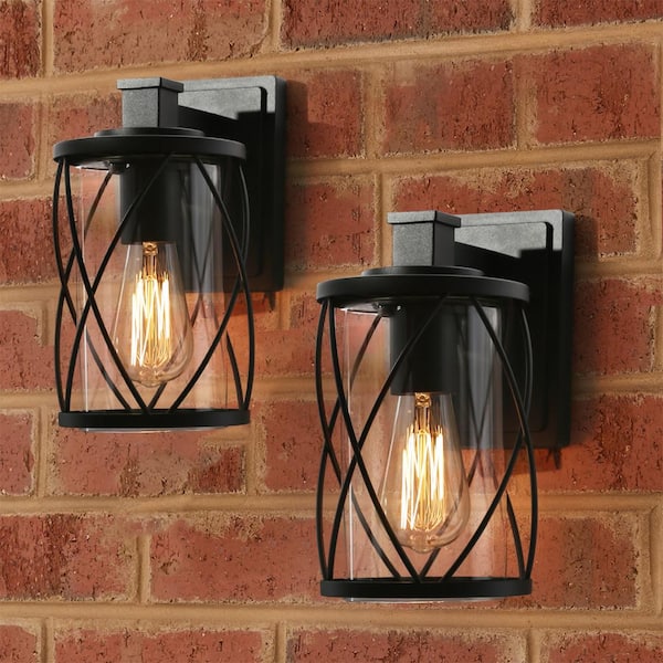 Uolfin Farmhouse Outdoor Porch Wall Light 1-Light Craftsman Black Patio Wall Lantern Sconce with Clear Glass Shade (2-Packs)