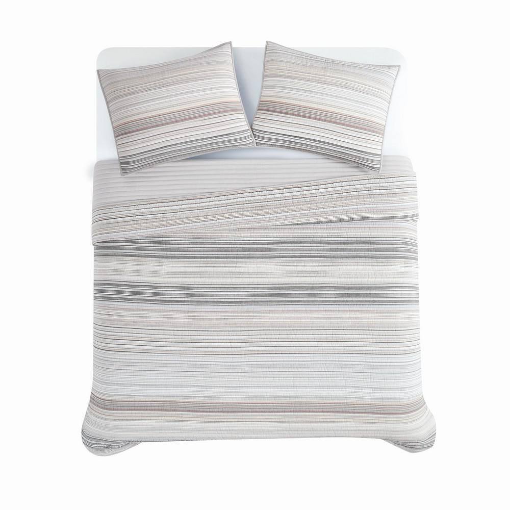 Gray Twin Microfiber Quilt Set with Striped Design