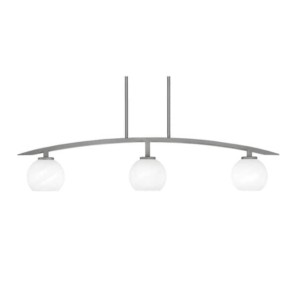 Unbranded Siena 41 in. 3-Light Graphite Chandelier with 5.75 in. White Marble Glass Shades, no bulbs included