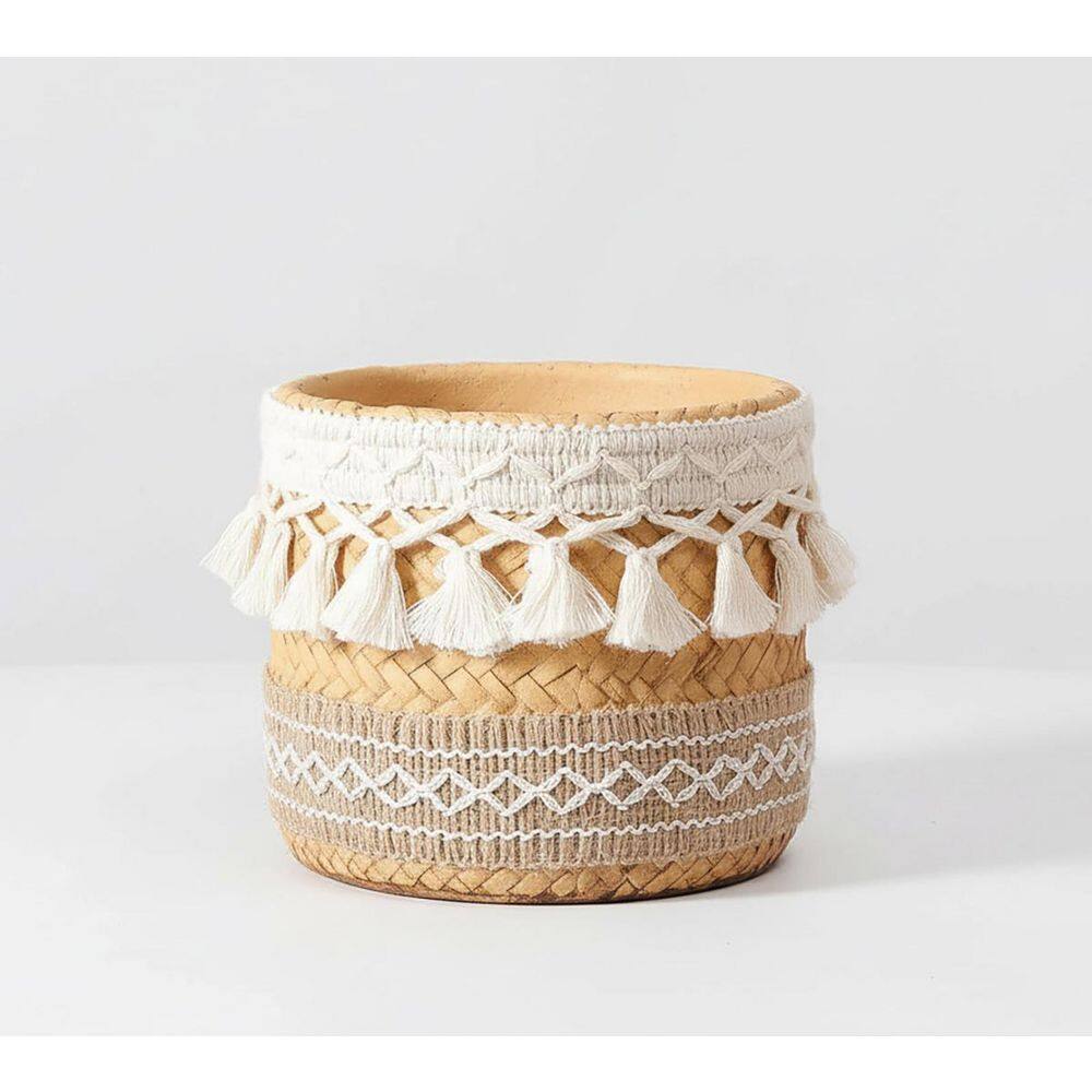 Concrete Rattan-Style Plant Basket Planter (5.3 in.) - Boho Indoor/Outdoor Pot with Drainage price history on PriceWatchPro