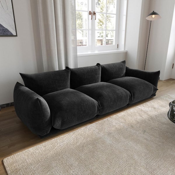 J&E Home 103.93 in. W Flared Arm Chenille 3-Seater Rectangle Free Combination Sofa in Black
