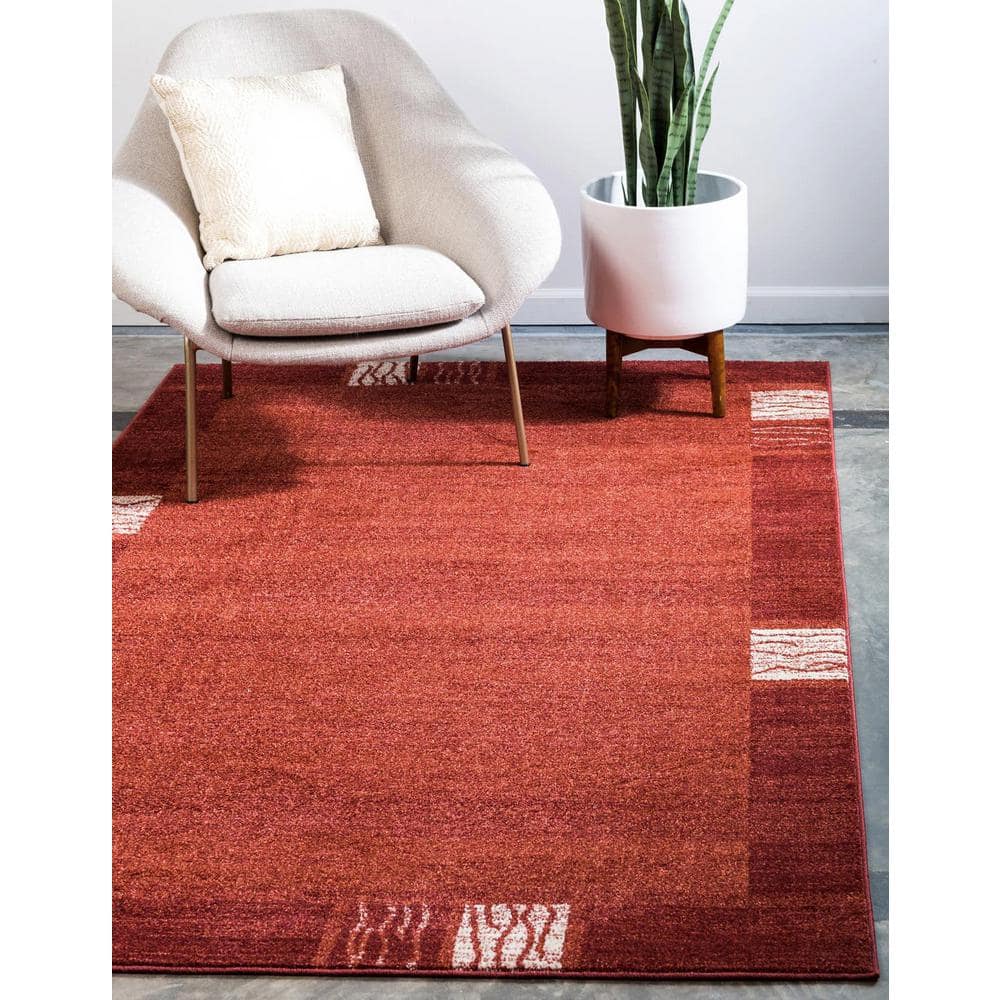 Red Geometric Tufted Washable Rectangular Area Rug