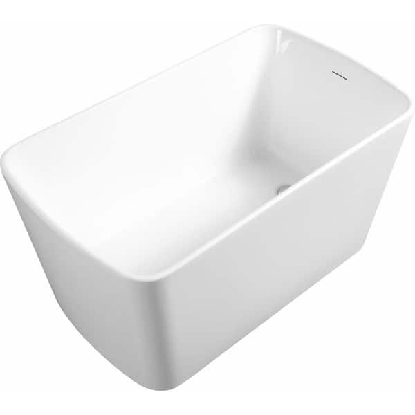 49 in. x 28 in. Acrylic Square Freestanding Soaking Bathtub in Glossy White with Chrome Overflow and Quick Drain