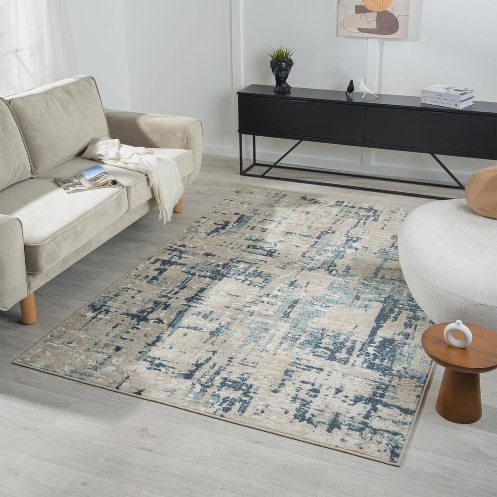 Arcady Blue and Beige Abstract Rectangular Area Rug