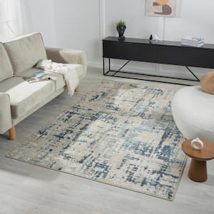 Iviana Gray/Blue 2 ft. 8 in. x 8 ft. Contemporary Power-Loomed Abstract Rectangle Area Rug