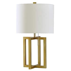 22 in. Solid Gold Table Lamp with Brussels Off White Hardback Fabric Shade