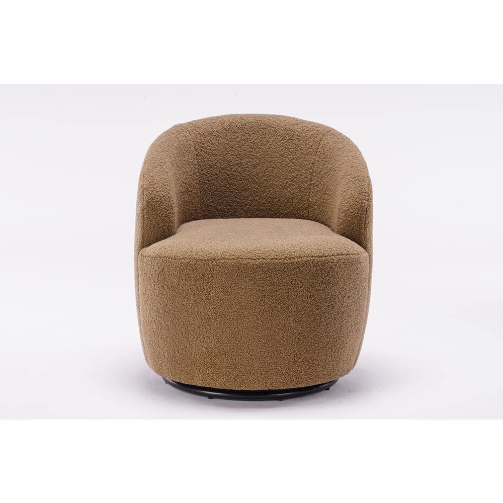 25 in. Brown Teddy Fabric Swivel Barrel Chair