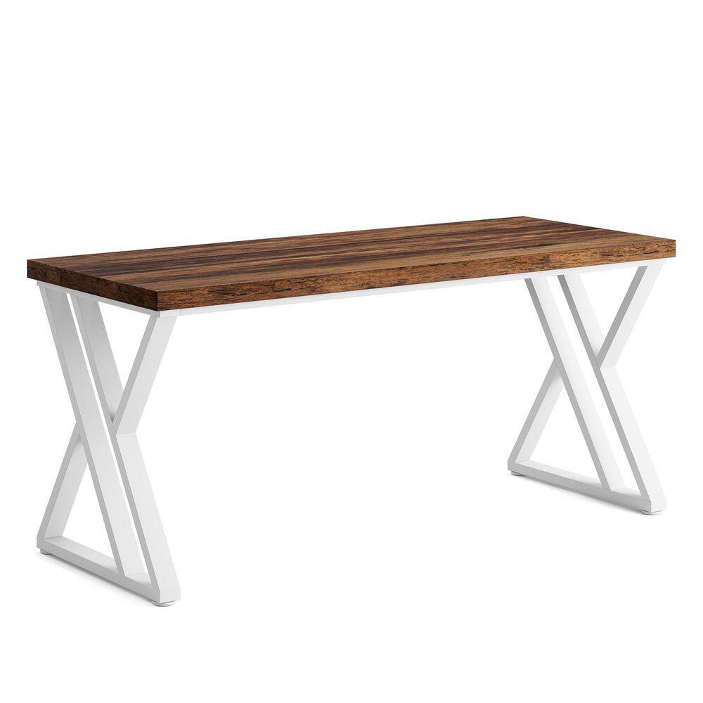 55 in. Rectangular Brown Wood Computer Desk Writing Table with Metal Legs for Home Office and Writing