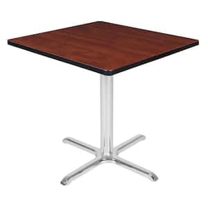 Eiss 30 in. L Square Chrome and Cherry Wood X-Base Table (Seats 4)