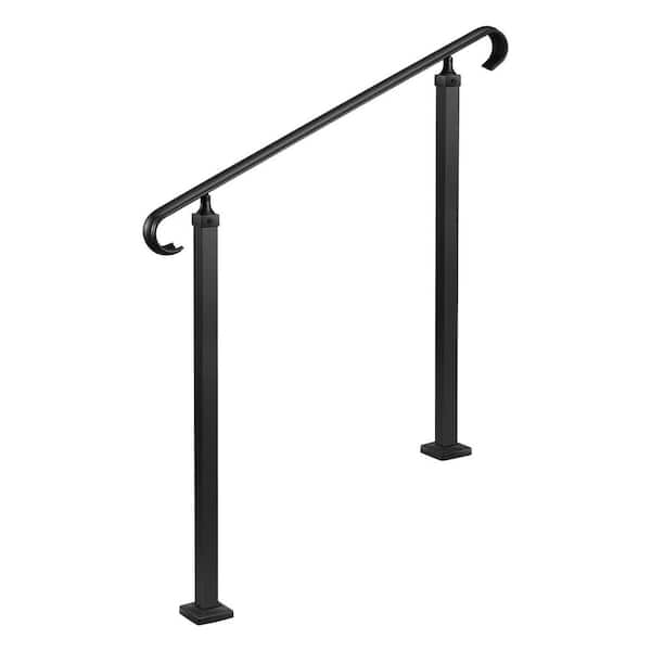 Handrails for Outdoor Steps, 38.4 in. x 3.72 in. Black Steel Stair Railing Kit, 2-3 Step Adjustable Height, 1-3 Steps