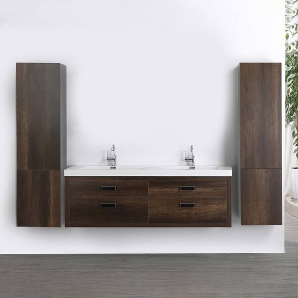 Streamline 63 in. W x 19.4 in. H Bath Vanity in Brown with Resin Vanity Top in White with White Basin