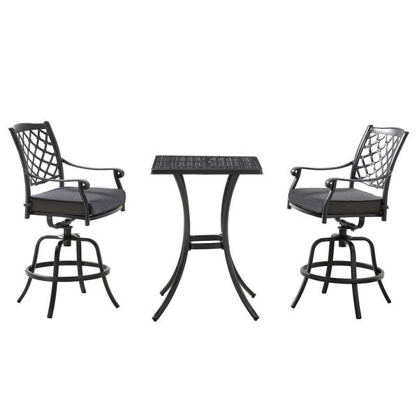 OVE Decors Franklin 3-Piece Aluminum Outdoor Bistro Set with Dark Charcoal Cushions