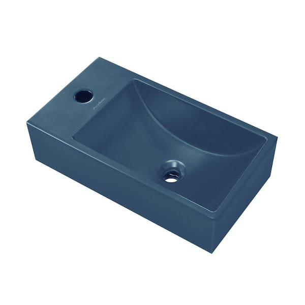 Swiss Madison Lisse 16 in. Concrete Composite Rectangle Wall-Mounted Sink With 4 in. Basin Left Side Faucet Mount in Matte Royal Blue