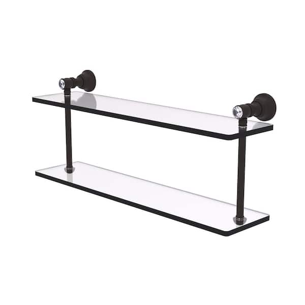 Allied Brass Carolina Crystal Collection 22in. x 9.2in. x 5.6in. D Brass Rectangular 2-Tiered Glass Shelf in Oil Rubbed Bronze