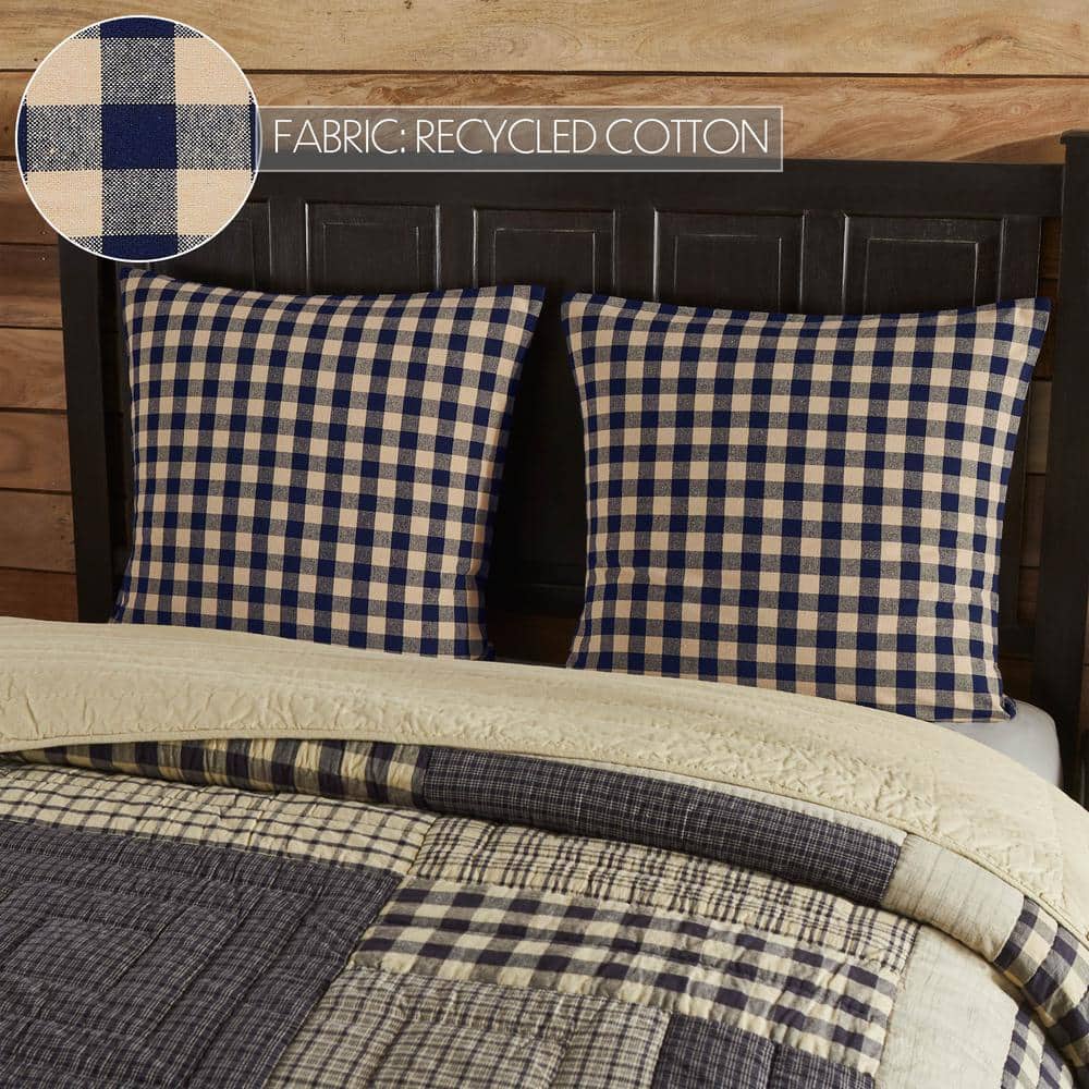 Navy and Khaki Checkered Cotton Euro Shams, Set of 2