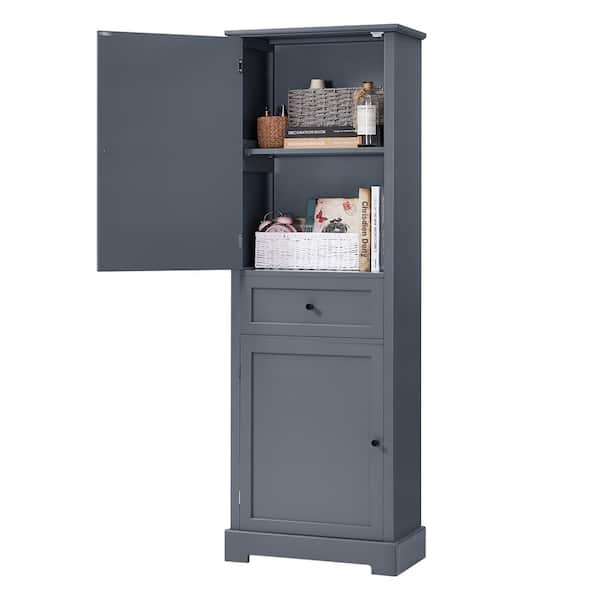 22.24 in. W x 11.81 in. D x 65.15 in. H Gray Linen Cabinet