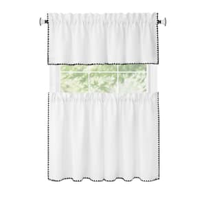 Kendal Polyester Light Filtering Tier and Valance Window Curtain Set - 58 in. W x 24 in. L in White/Black