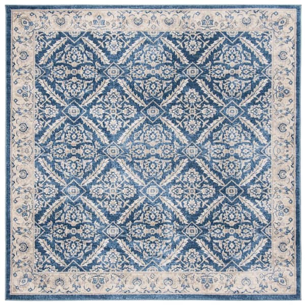 SAFAVIEH Brentwood Navy/Cream Doormat 3 ft. x 3 ft. Square Floral Border Antique Area Rug