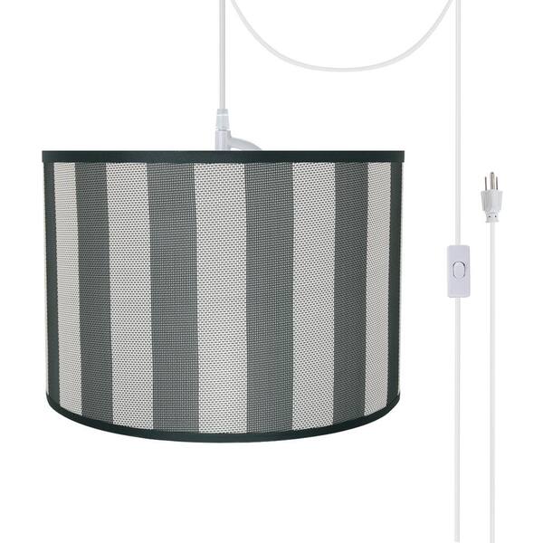 Aspen Creative Corporation 2-Light White Plug-in Swag Pendant with Hunter Green and White Hardback Drum Fabric Shade