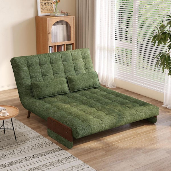 JASIWAY 44.88 in. Green Folding Twin Sleeper Size Linen Sofa Bed J