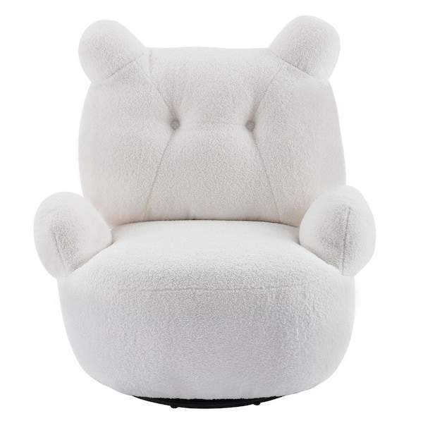 White Teddy Short Plush Particle Velvet Swivel Bear Barrel Accent